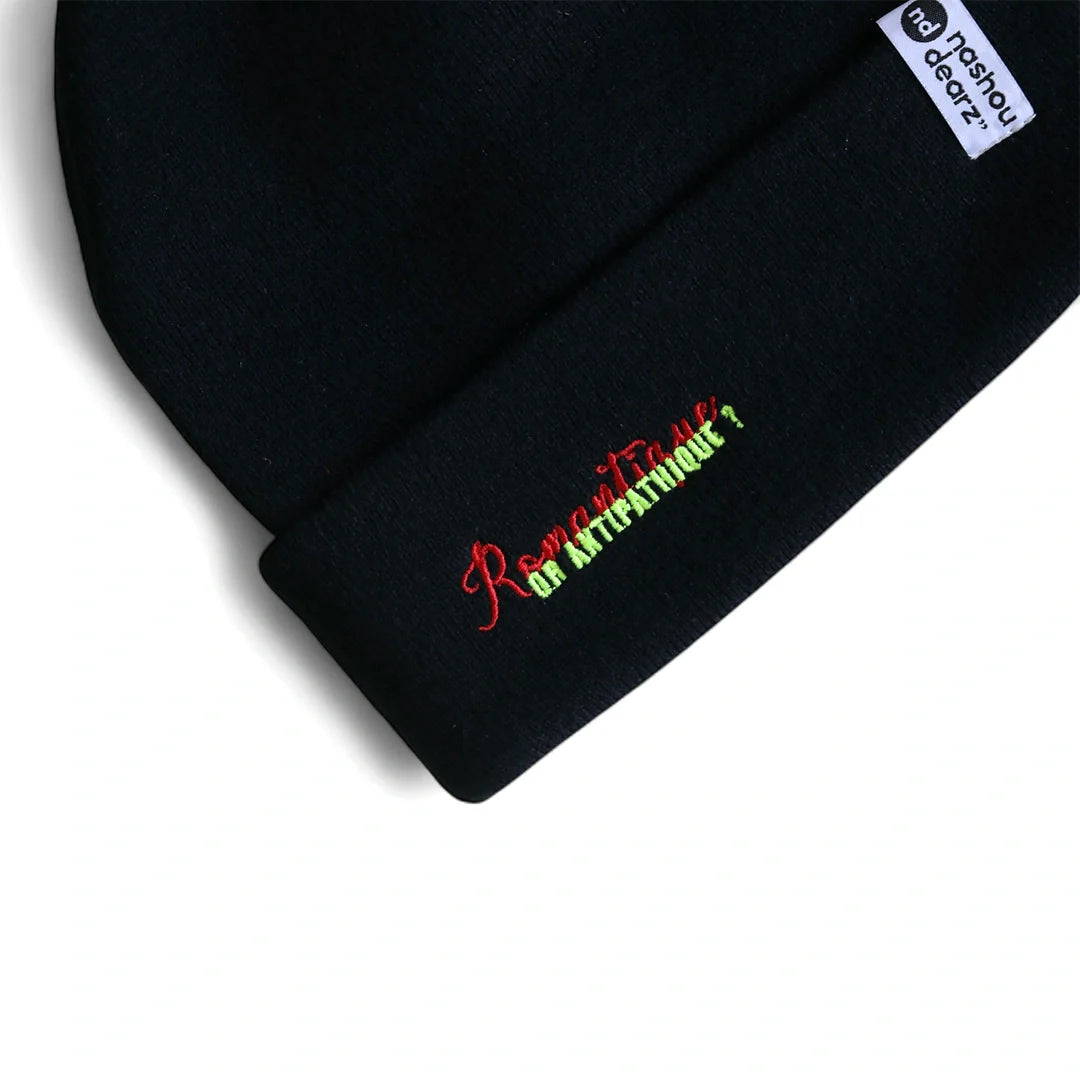Romantique//Antipathique Black Embroidered Beanie